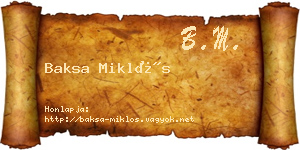 Baksa Miklós névjegykártya